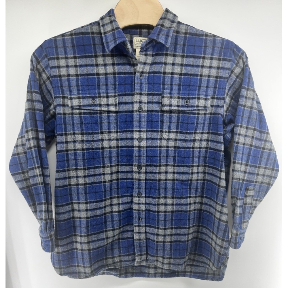 LL Bean Chamois Shirt Trad Fit XL Reg Blue Black White Plaid Flannel